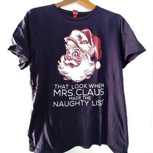 Santa Christmas Mens sz L Blue T-shirt